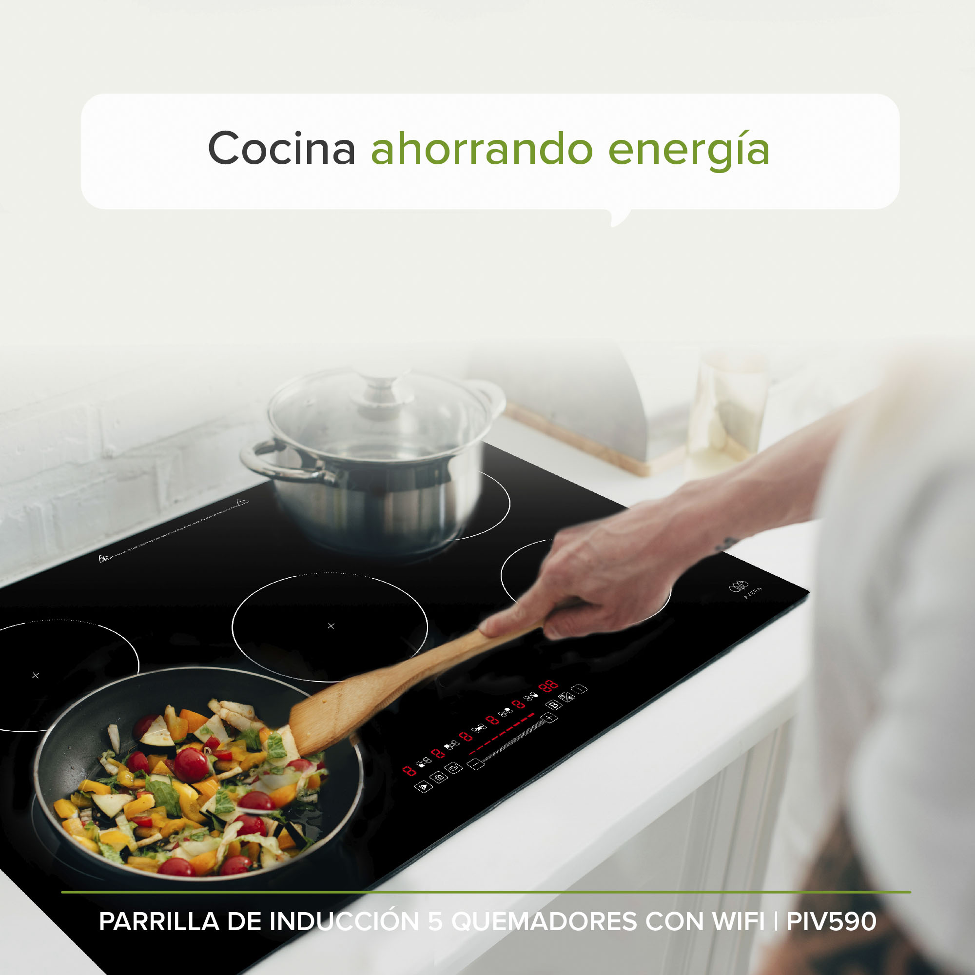 Parrilla Inducción 5 Zonas 90 CM Vidrio Tem WiFi Avera PIV590