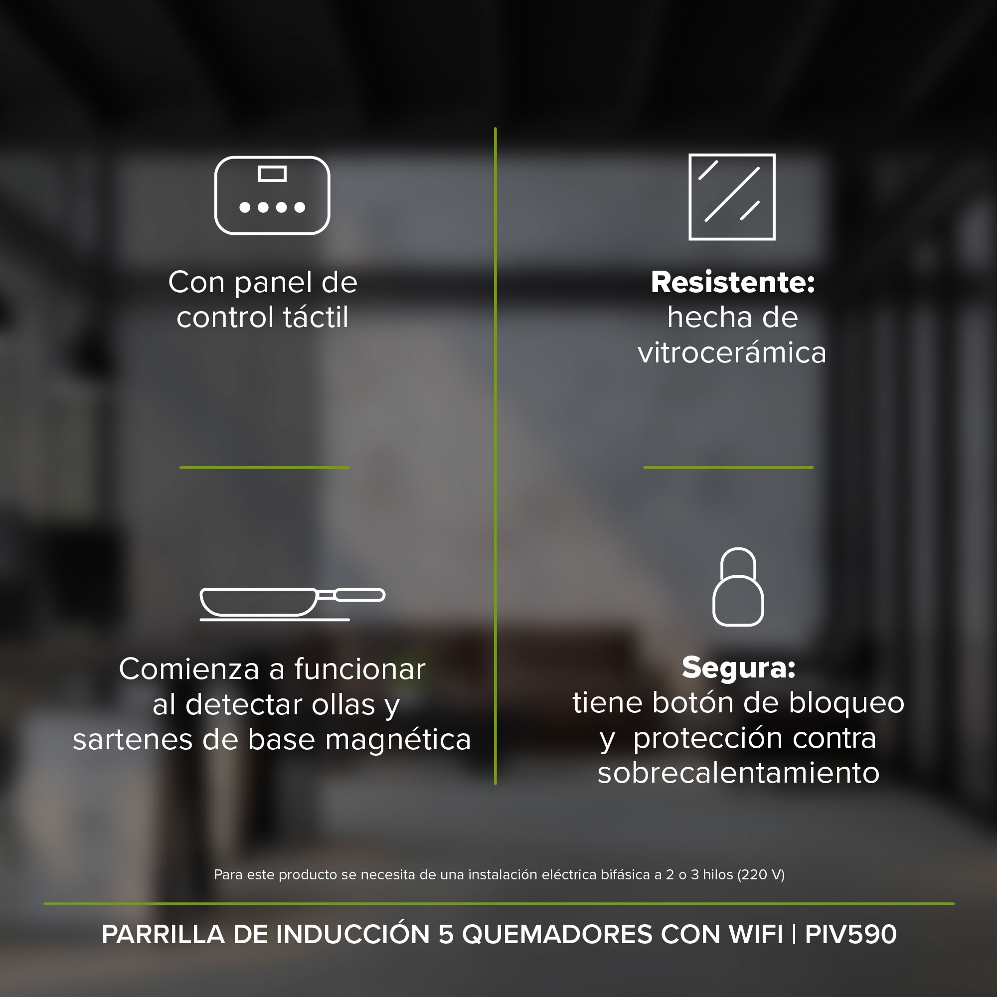 Parrilla Inducción 5 Zonas 90 CM Vidrio Tem WiFi Avera PIV590