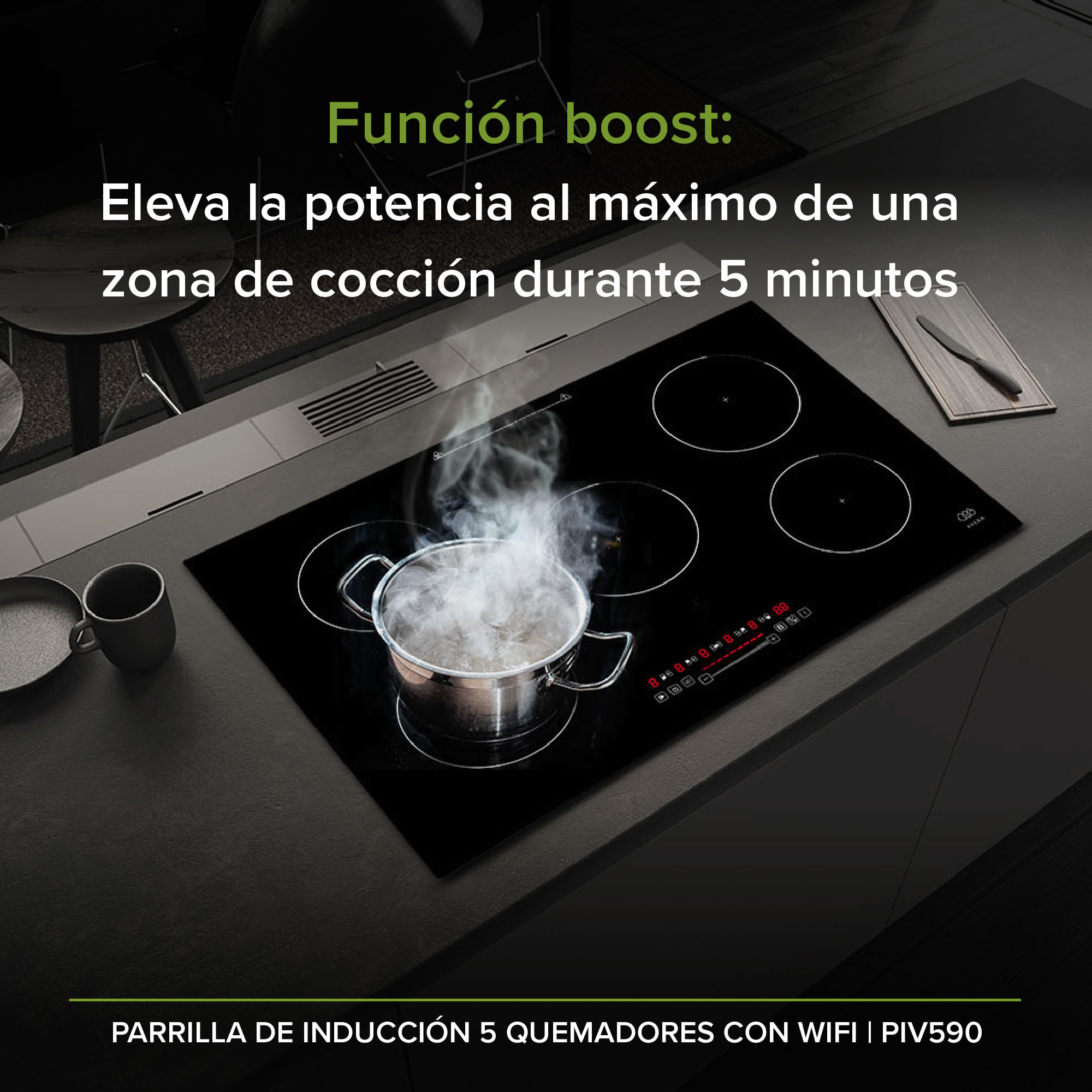 Parrilla Inducción 5 Zonas 90 CM Vidrio Tem WiFi Avera PIV590