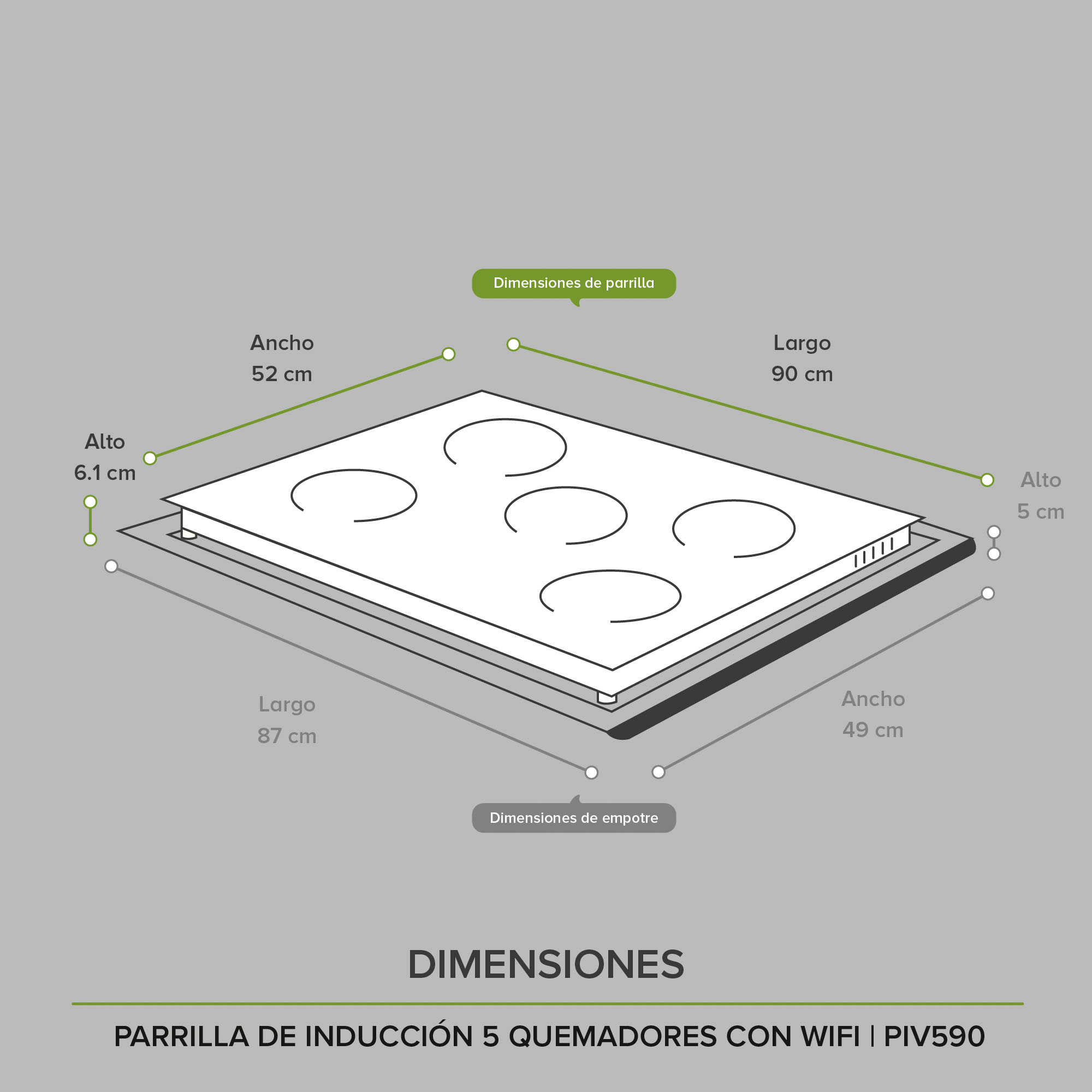 Parrilla Inducción 5 Zonas 90 CM Vidrio Tem WiFi Avera PIV590