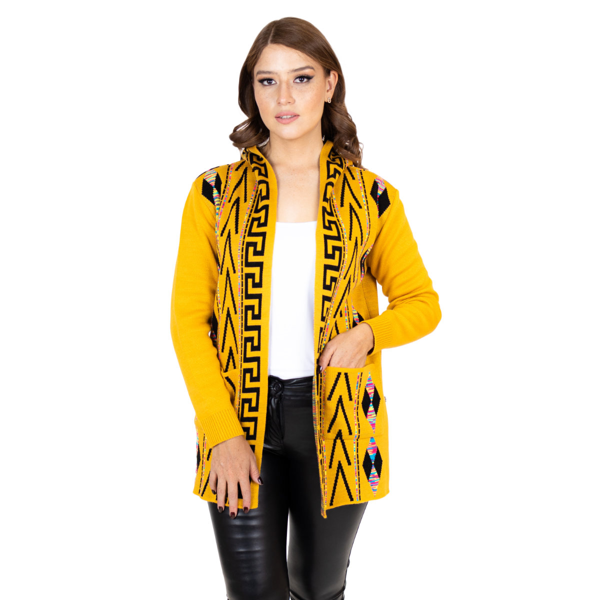 Sueter Ensamble Tribal 3/4 Para Mujer Con Capucha M20-Amarillo