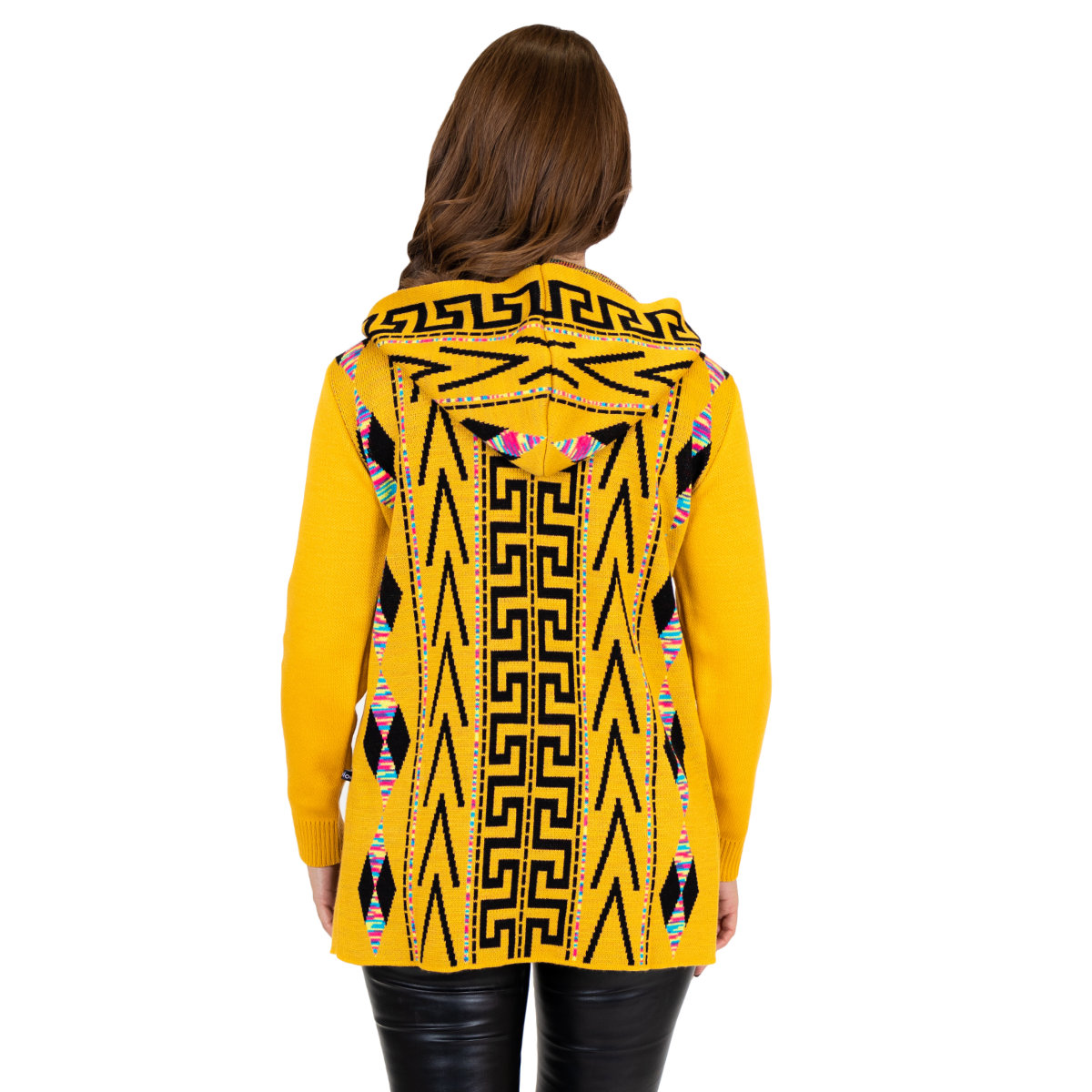 Sueter Ensamble Tribal 3/4 Para Mujer Con Capucha M20-Amarillo