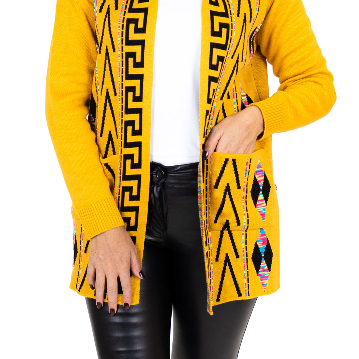 Sueter Ensamble Tribal 3/4 Para Mujer Con Capucha M20-Amarillo