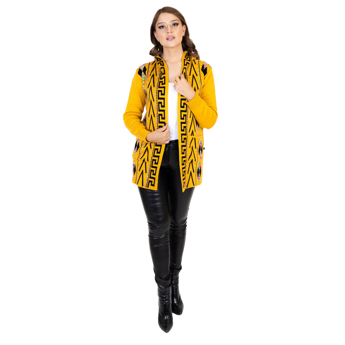 Sueter Ensamble Tribal 3/4 Para Mujer Con Capucha M20-Amarillo