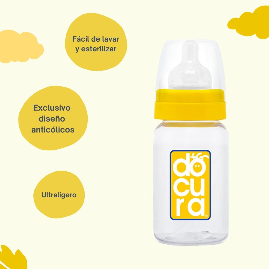 DOCURA  Set 3 Biberones Para Bebé De Boca Ancha Biberón De 5 oz 150ml Para 0 3 Meses Silicón Líquido Mamilas Anti cólicos  Antirreflujo  Libre de BPA Colores Amarillo Rosa Azul y Naranja