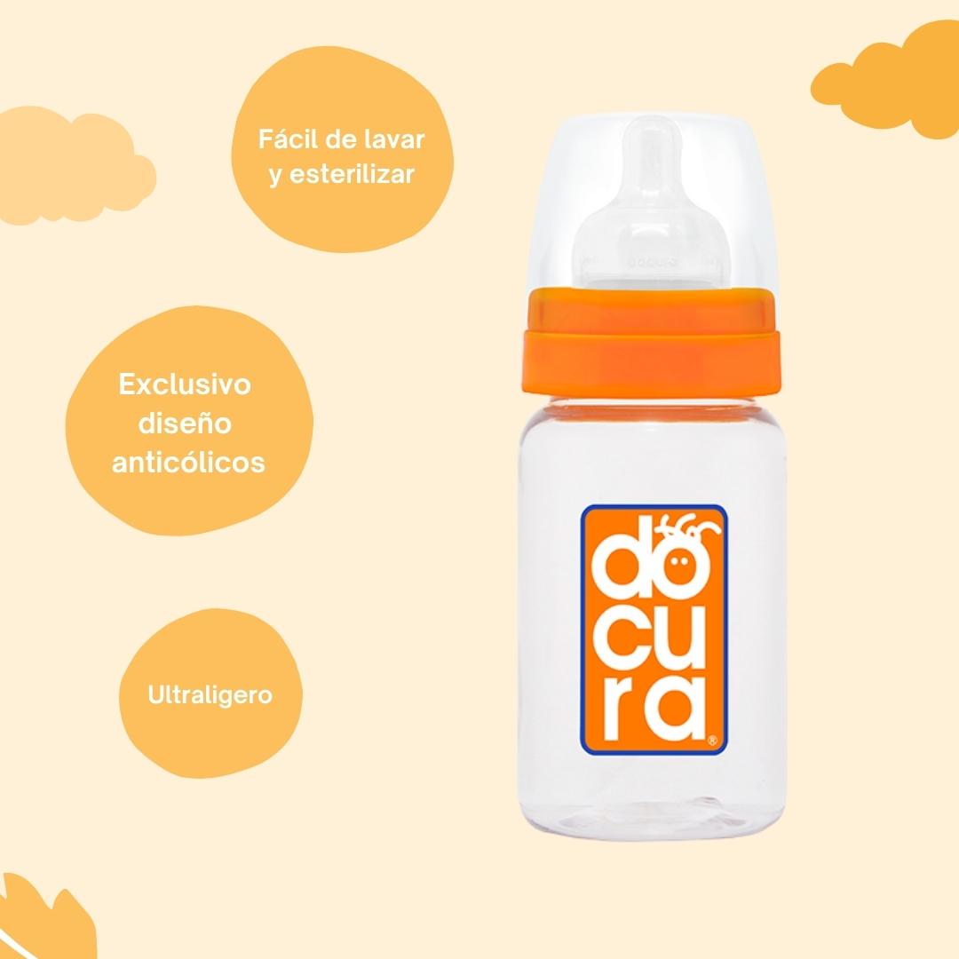 DOCURA  Set 3 Biberones Para Bebé De Boca Ancha Biberón De 5 oz 150ml Para 0 3 Meses Silicón Líquido Mamilas Anti cólicos  Antirreflujo  Libre de BPA Colores Amarillo Rosa Azul y Naranja