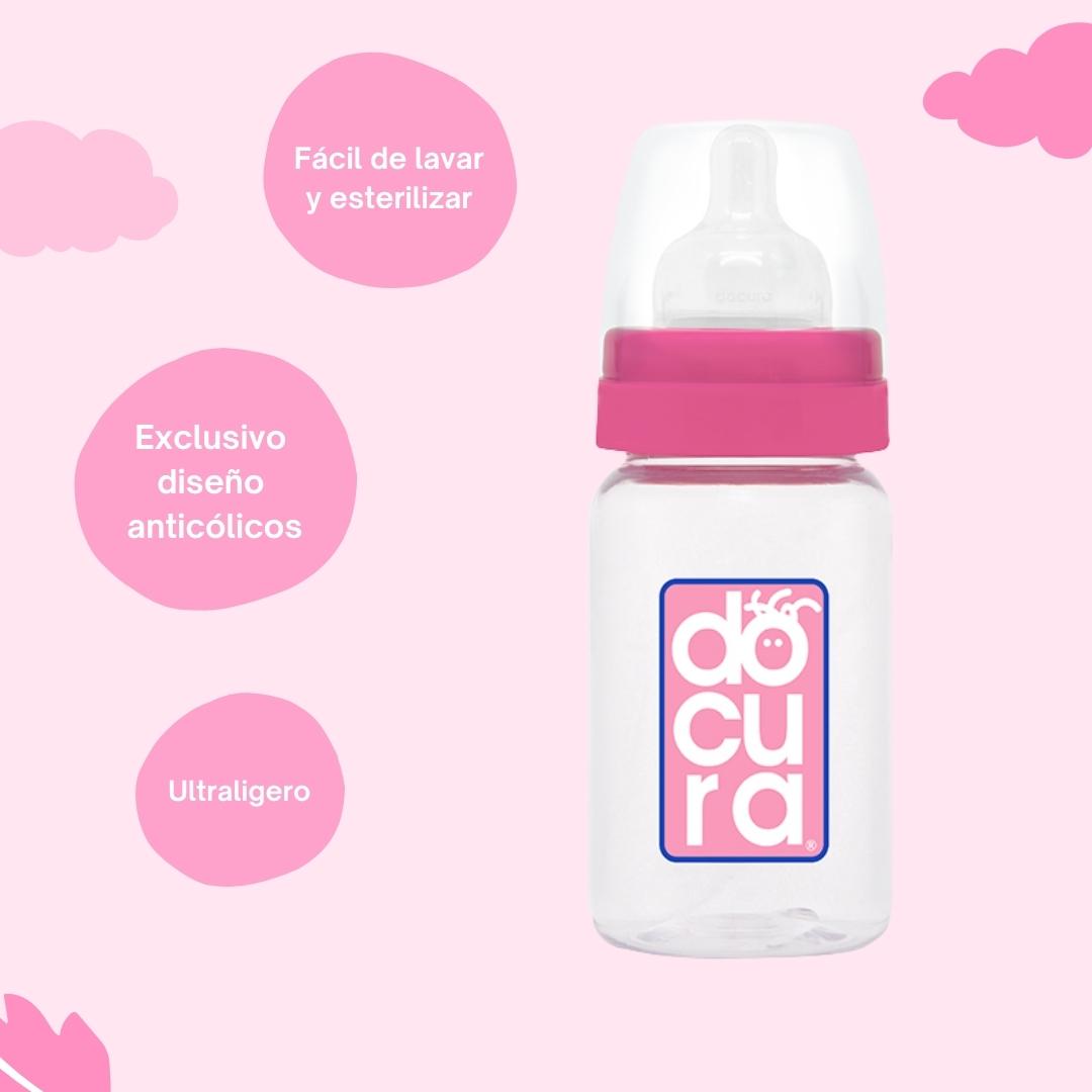 DOCURA  Set 3 Biberones Para Bebé De Boca Ancha Biberón De 5 oz 150ml Para 0 3 Meses Silicón Líquido Mamilas Anti cólicos  Antirreflujo  Libre de BPA Colores Amarillo Rosa Azul y Naranja