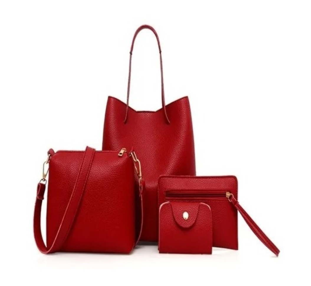 Bolso Casual De Nueva Moda Para Mujer, 4 Piezas Color Rojo