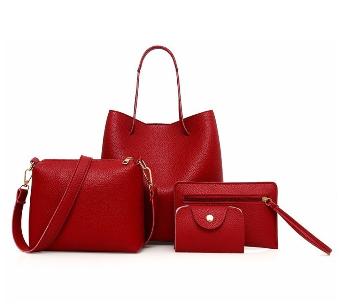 Bolso Casual De Nueva Moda Para Mujer, 4 Piezas Color Rojo