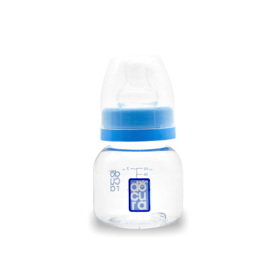 DOCURA Mamila Para Bebé Anti cólico De 2oz 60ml Para Más de 3 Meses,Biberón De Silicón Líquido, Boca Ancha, Flujo Lento, Azul, Rosa, Amarillo, Naranja