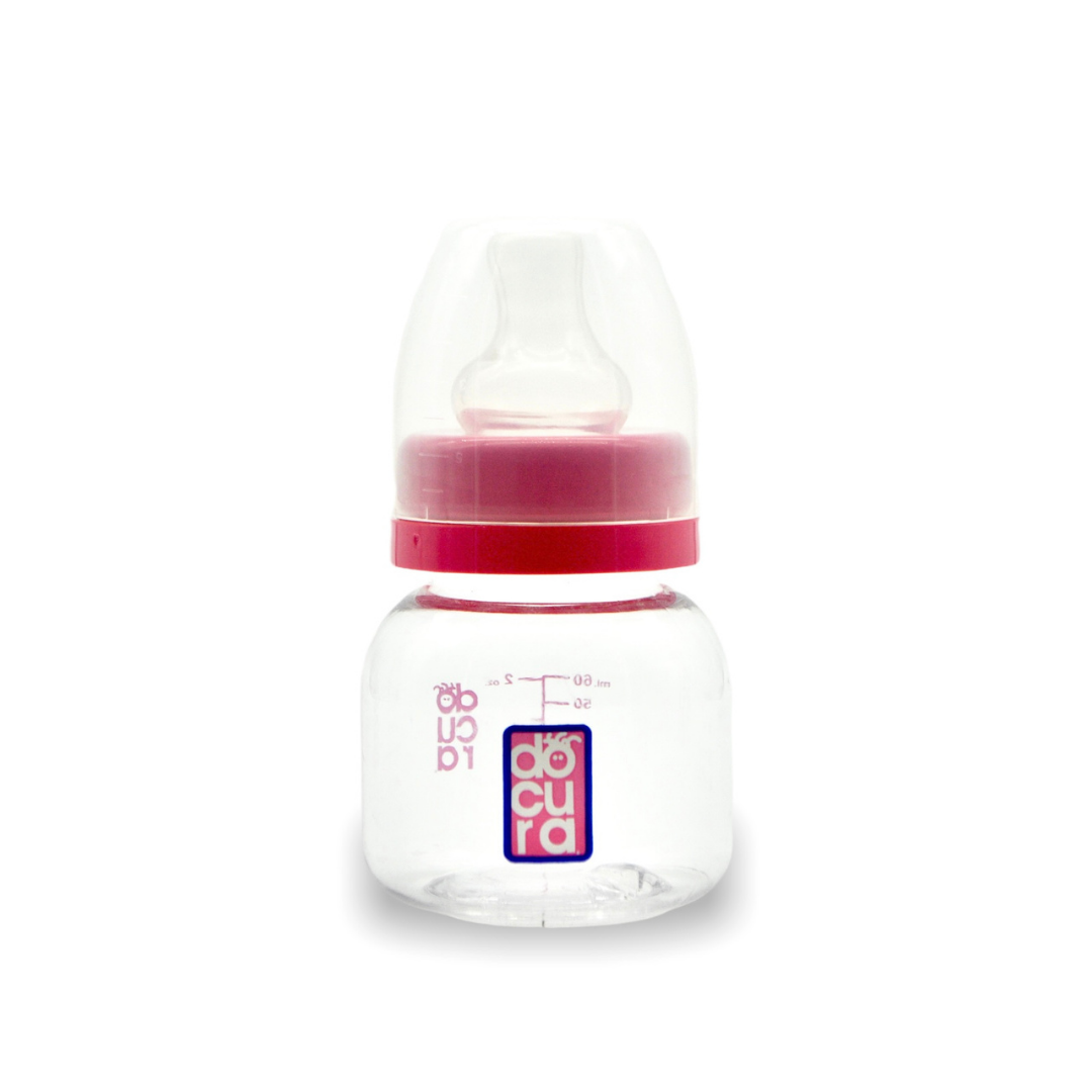 DOCURA Mamila Para Bebé Anti cólico De 2oz 60ml Para Más de 3 Meses,Biberón De Silicón Líquido, Boca Ancha, Flujo Lento, Azul, Rosa, Amarillo, Naranja