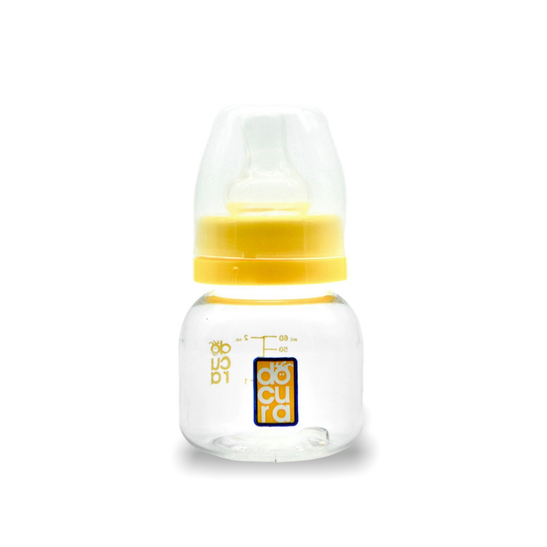 DOCURA Mamila Para Bebé Anti cólico De 2oz 60ml Para Más de 3 Meses,Biberón De Silicón Líquido, Boca Ancha, Flujo Lento, Azul, Rosa, Amarillo, Naranja