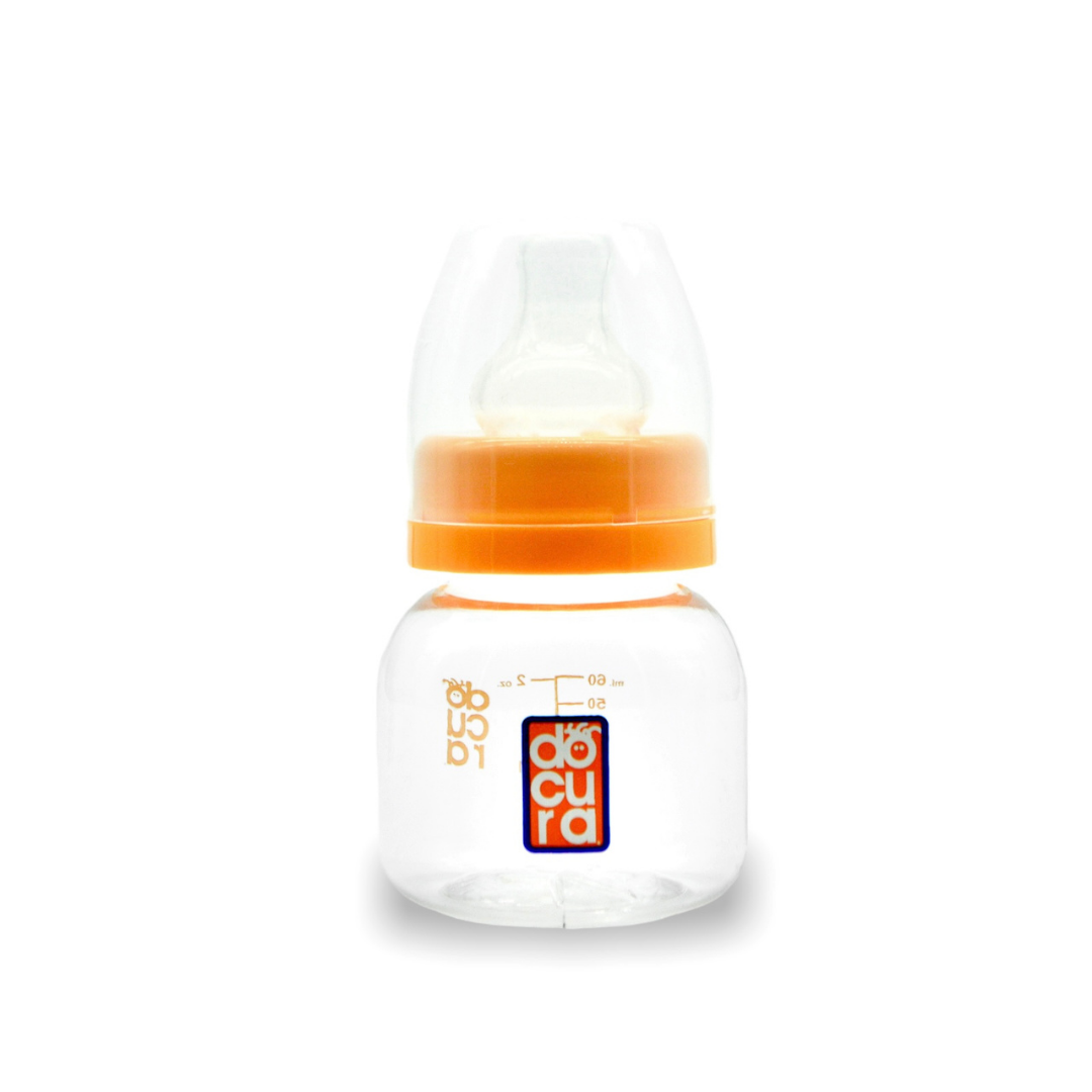 DOCURA Mamila Para Bebé Anti cólico De 2oz 60ml Para Más de 3 Meses,Biberón De Silicón Líquido, Boca Ancha, Flujo Lento, Azul, Rosa, Amarillo, Naranja