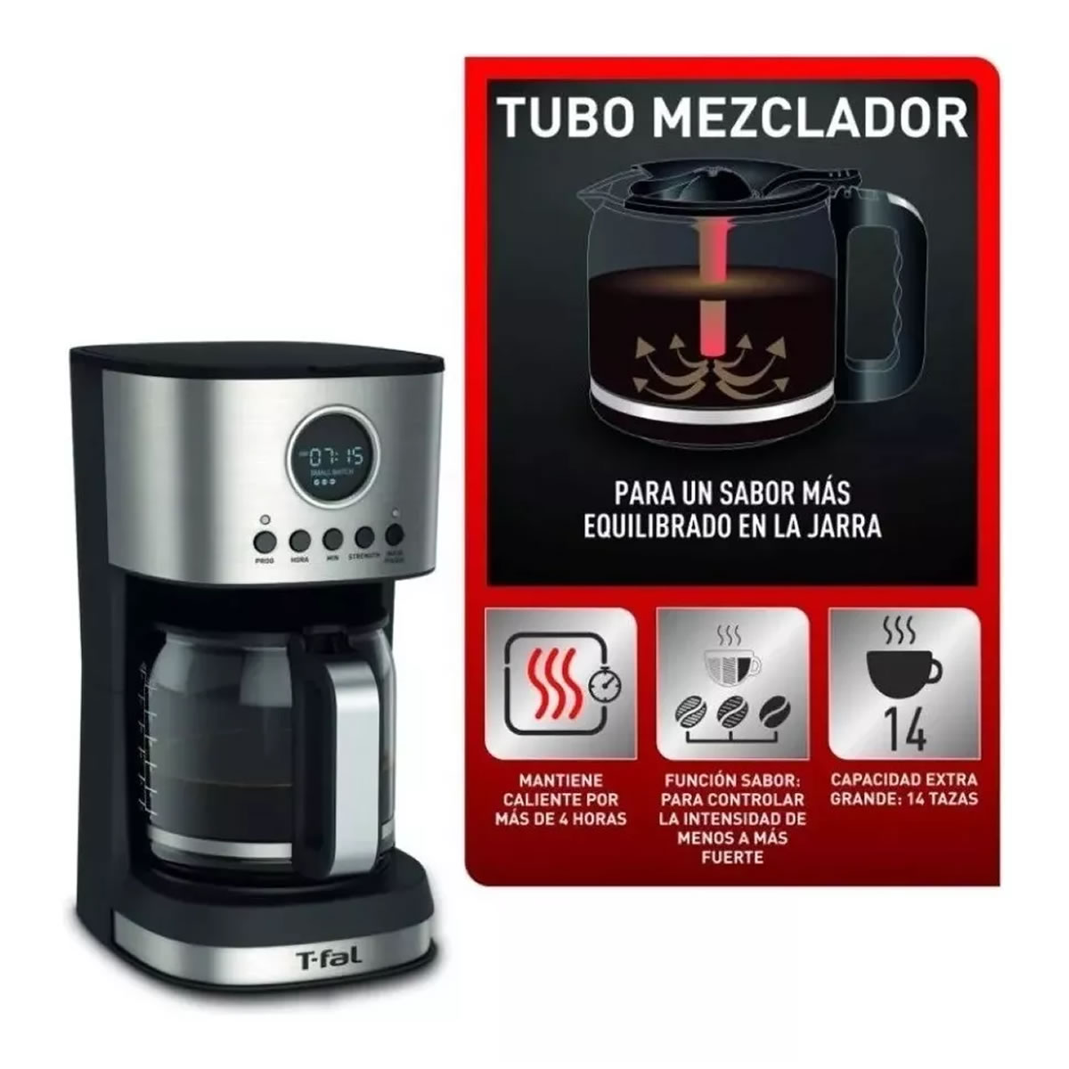 Cafetera De 14 Tazas Filtro Permanente T-Fal CM772D50 SMS