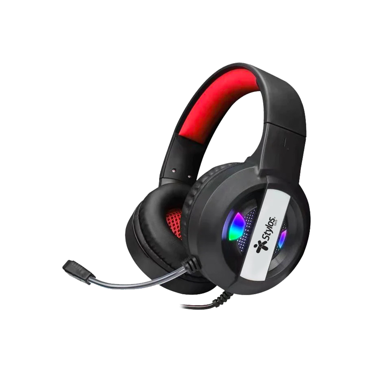 Audífonos Gamer Stylos, Alámbricos, 3.5 mm, 1.5 Metros, USB, Negro/Rojo