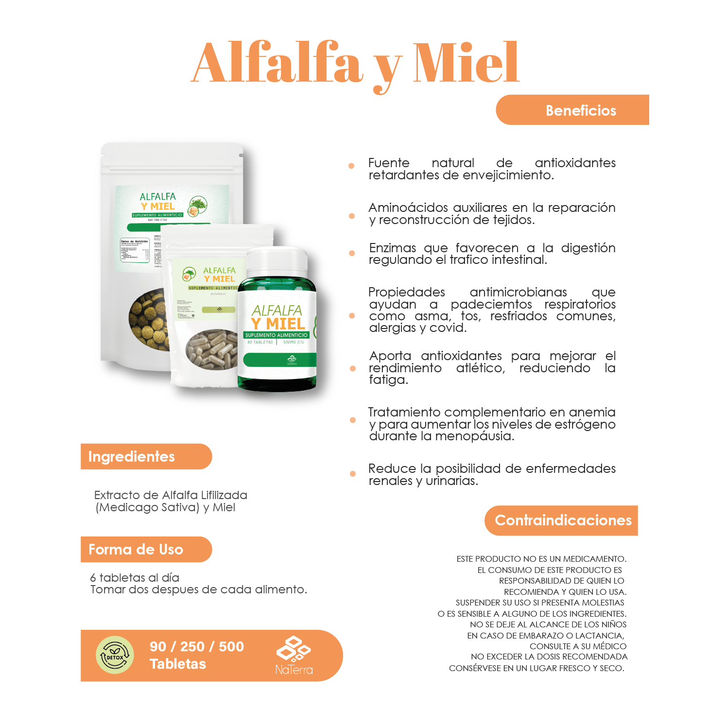 Alfalfa y Miel 90 tabletas NaTerra.