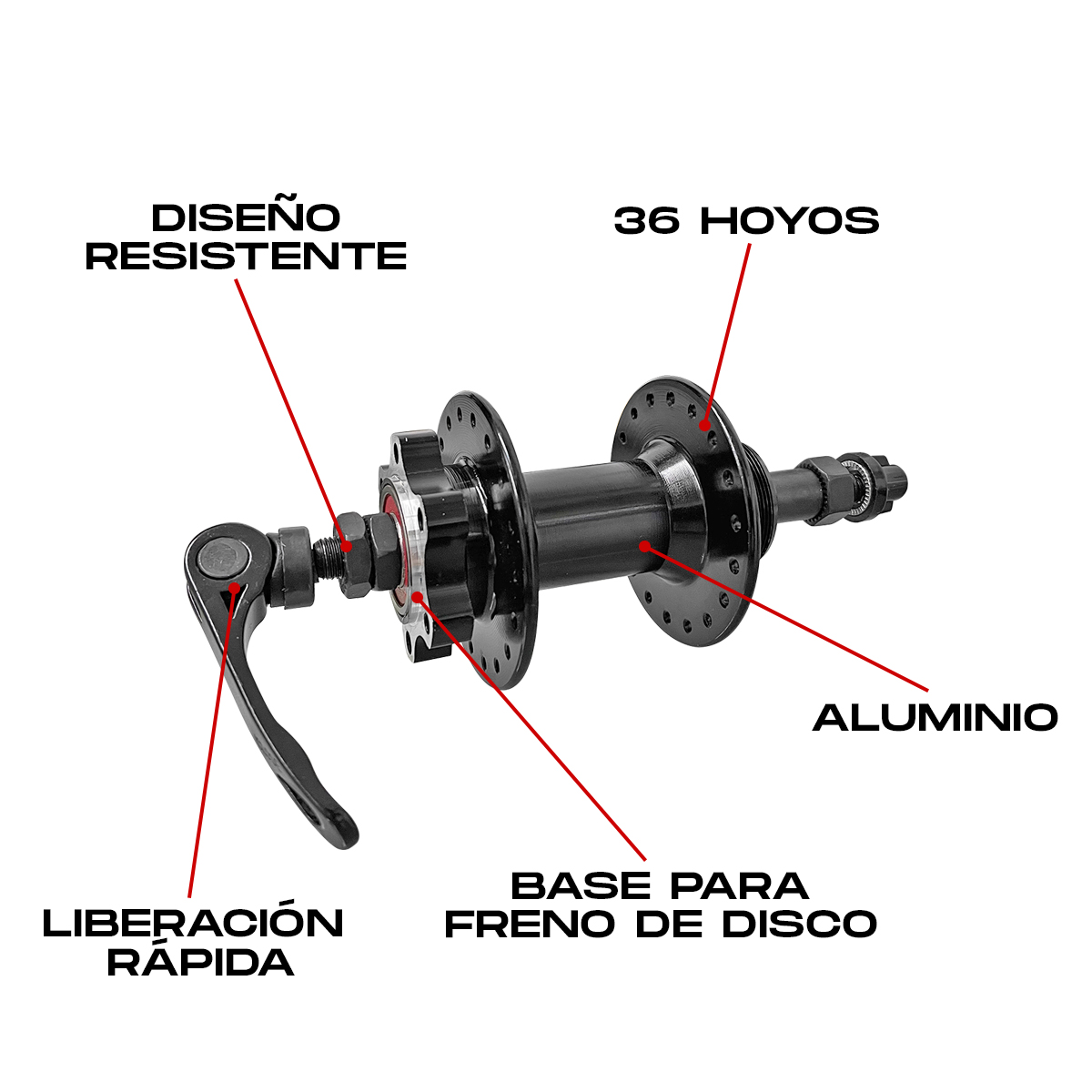 Buje Maza MTB Trasera Para Bicicleta 36h x 145mm Aluminio Para Frenos De Disco