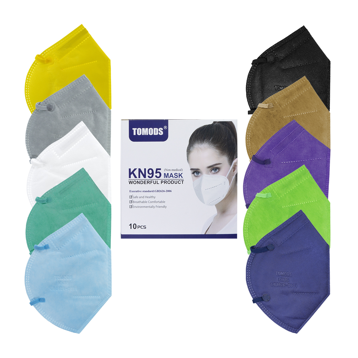Kn95 Mascarillas Cubrebocas Lavables Caja10pz Colores Tomods 