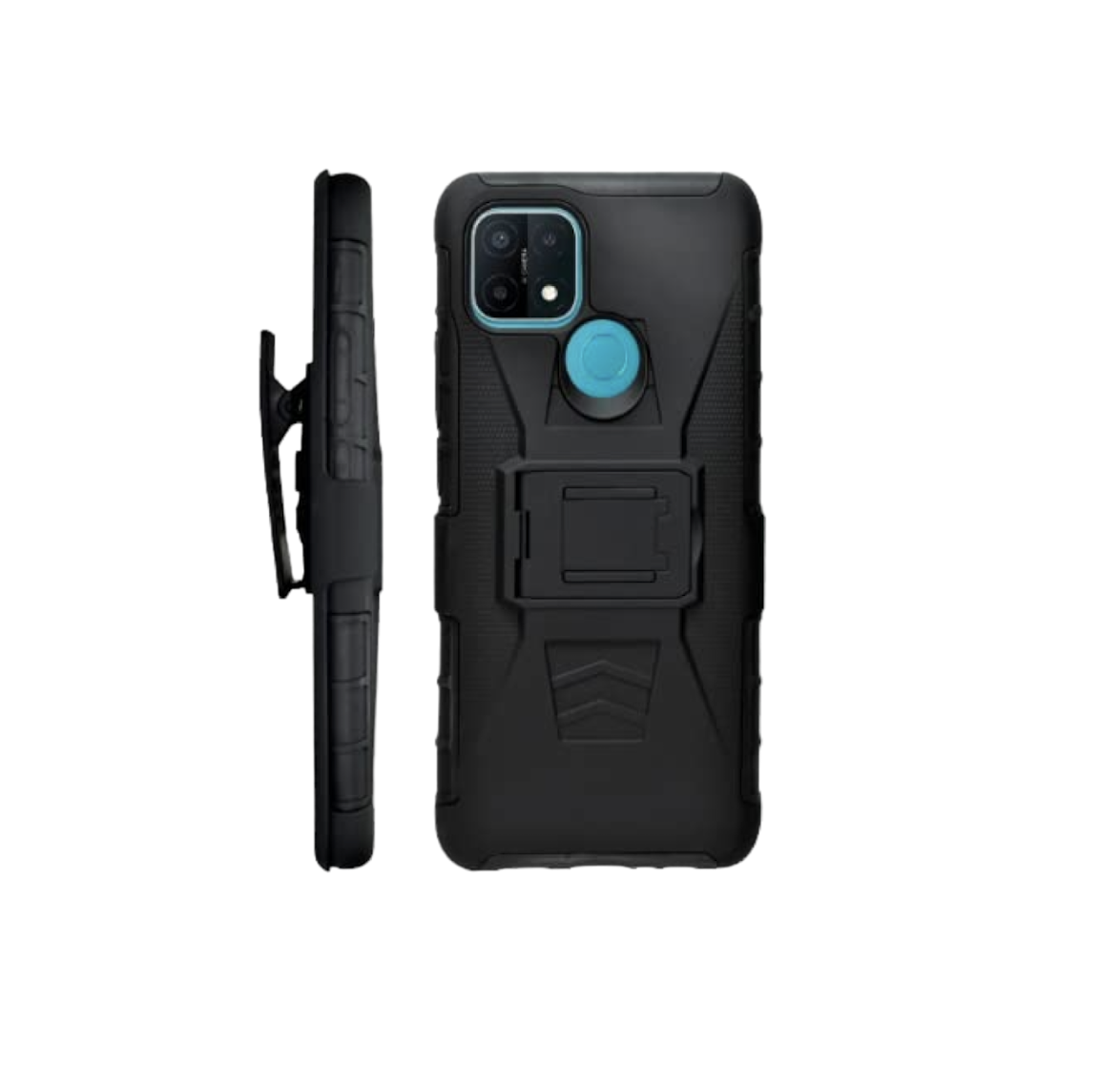 Funda Protector Uso Rudo con Clip más Mica de Cristal Gratis para OPPO A15 Color Negro