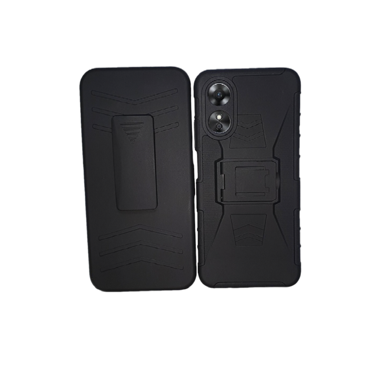 Funda Protector Uso Rudo con Clip más Mica de Cristal Gratis para OPPO A17 Color Negro.