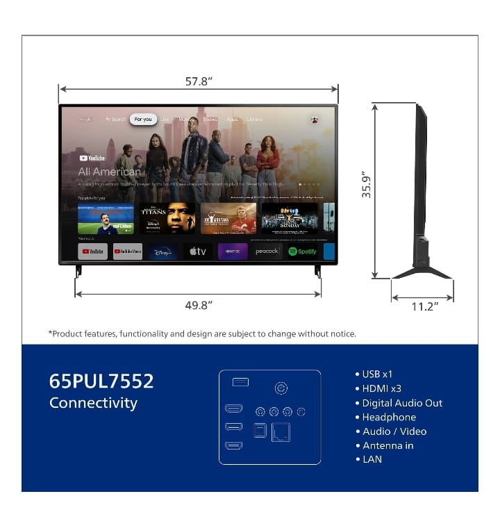 Philips 65"  Smart tv 4K Google 65PUL7552/F7