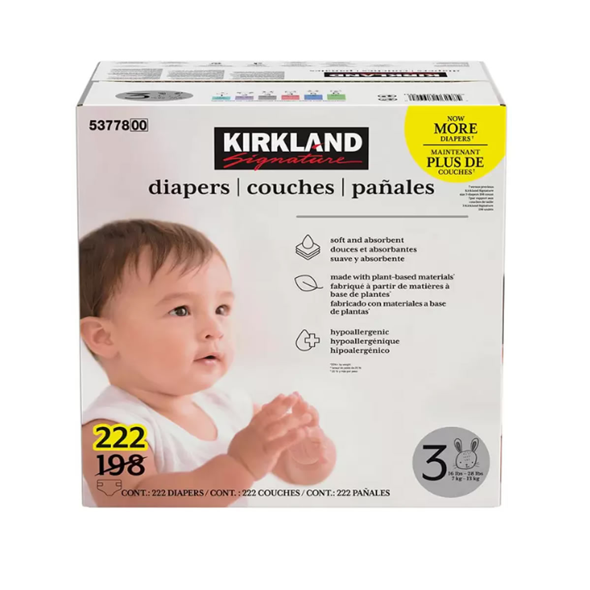Pañales Etapa 3 Unisex 222 piezas Kirkland Signature