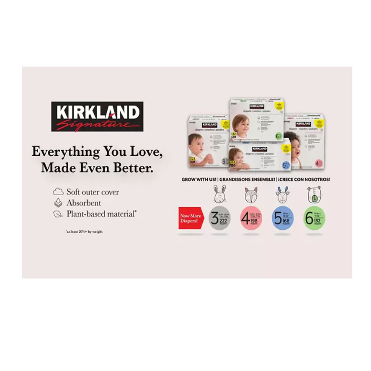Pañales Etapa 3 Unisex 222 piezas Kirkland Signature