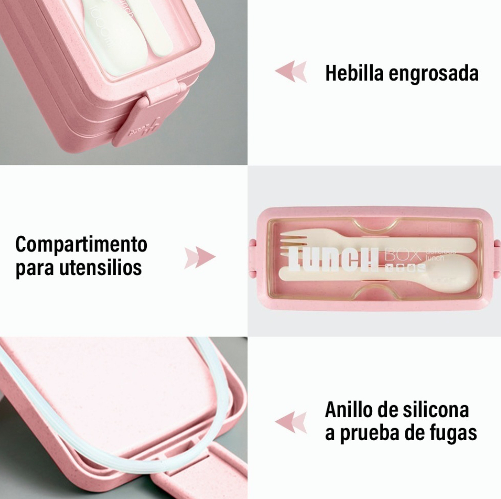 Lonchera diseño Bambú Rosado + Porta Cubiertos con Cubiertos Rosado - Real  Plaza