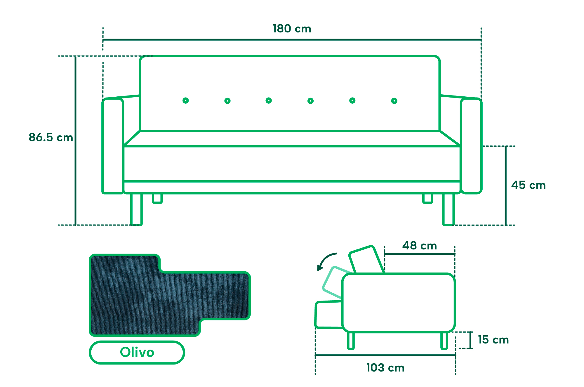 Sofá Cama Makora Bristol Olivo con Tecnología Beehive AirFlex Foam