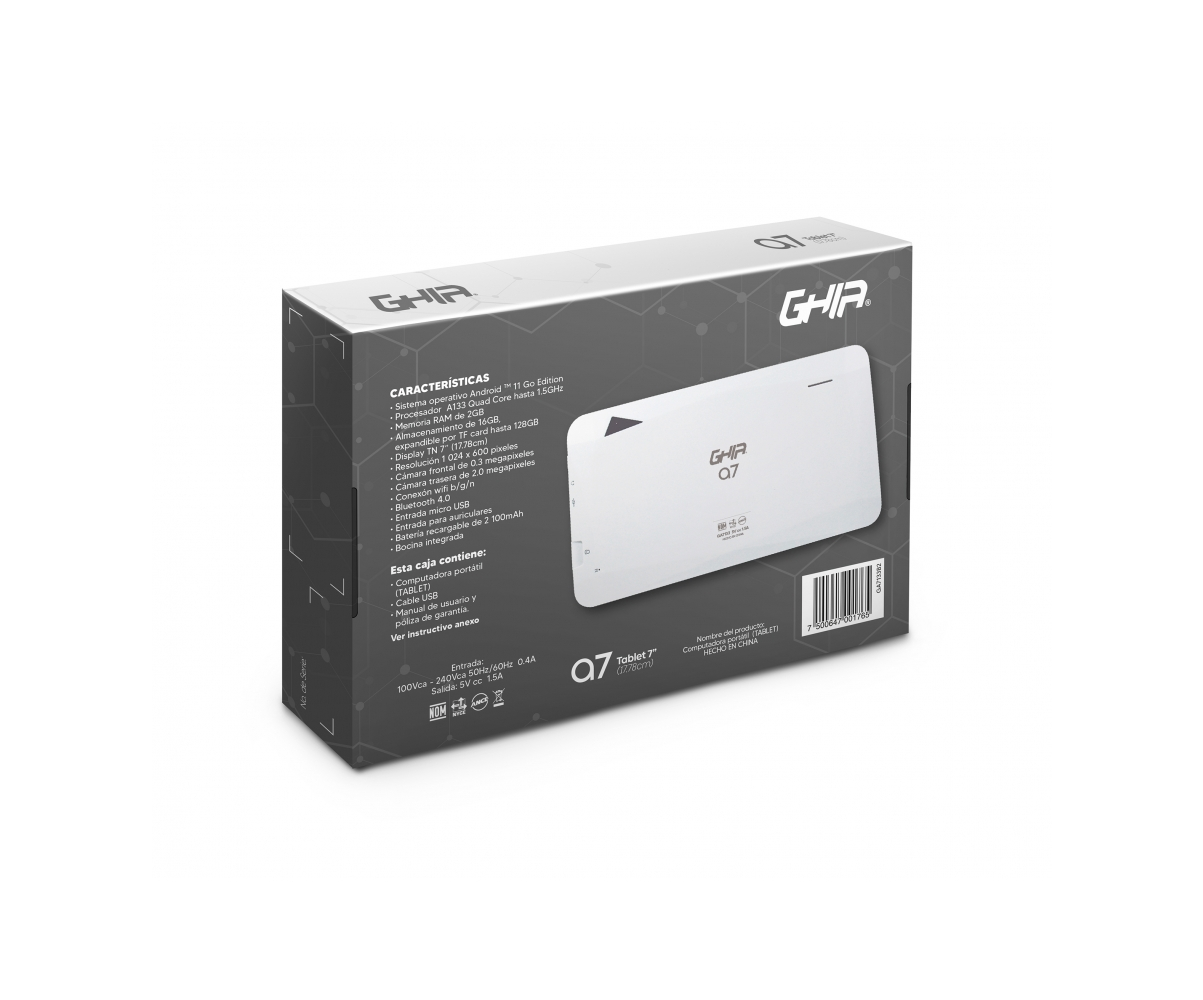 Tablet a7 wifi quadcore 2gb ram 16gb 2cam inalámbrico bluetooth cámara android blanca