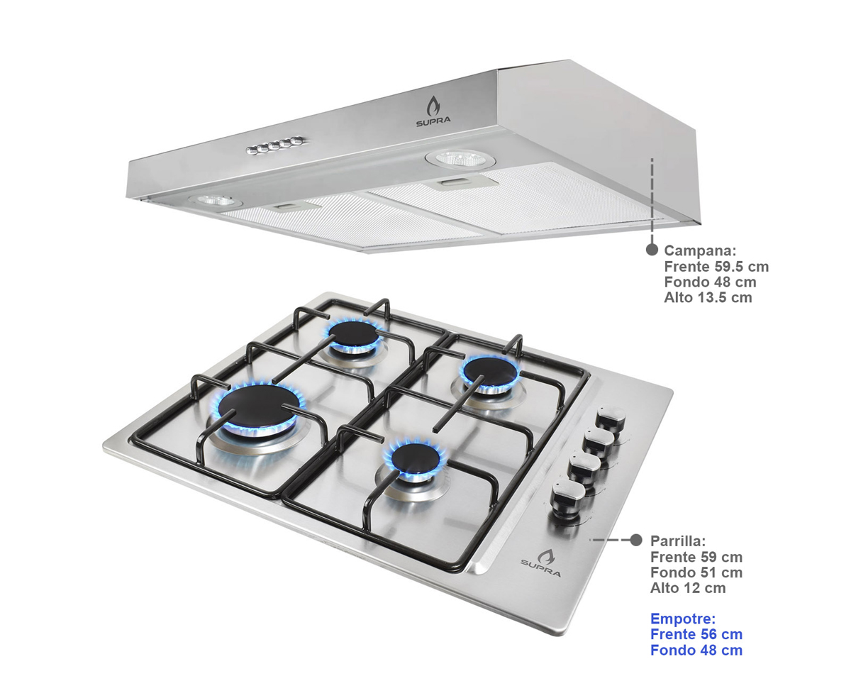 Combo Dolce De Supra Parrilla 4 Quemadores Y Campana Básica 60 Cm