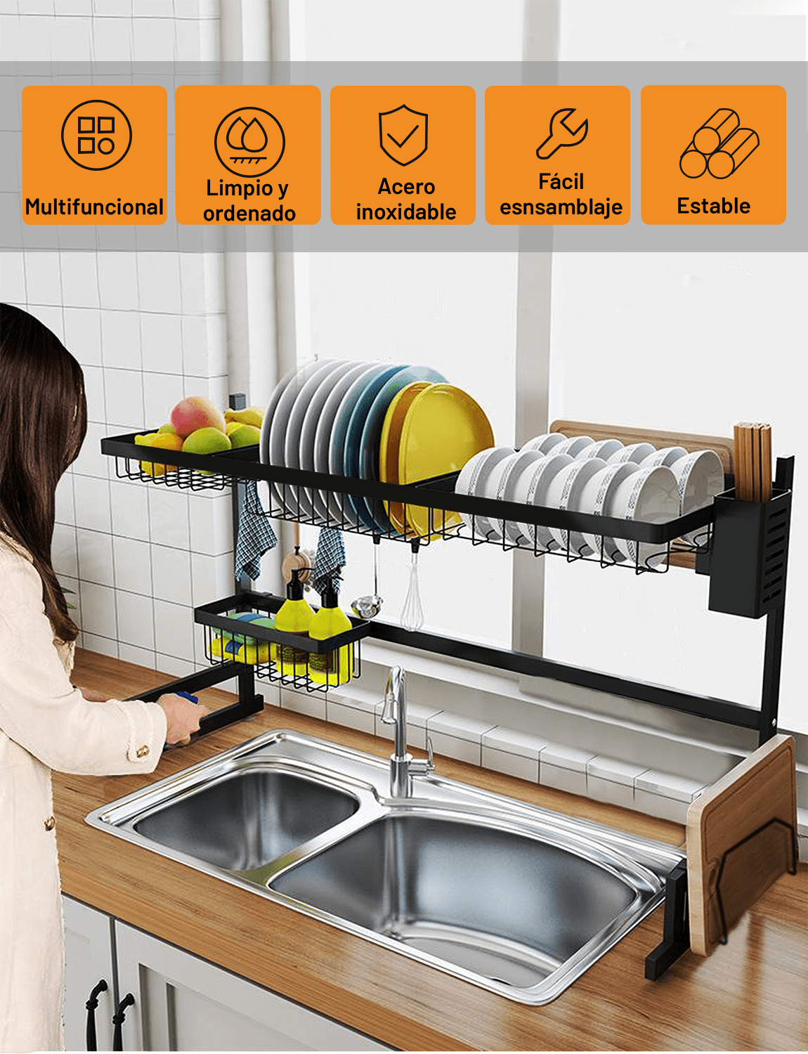 Escurridor de Trastes de Acero Inoxidable Archy para Cocina Fregadero Organizador Platos Vasos Cucharas Cuchillos Multiusos Escurridor Escurreplatos Estante Gran Capacidad Practico Resistente (NM784)