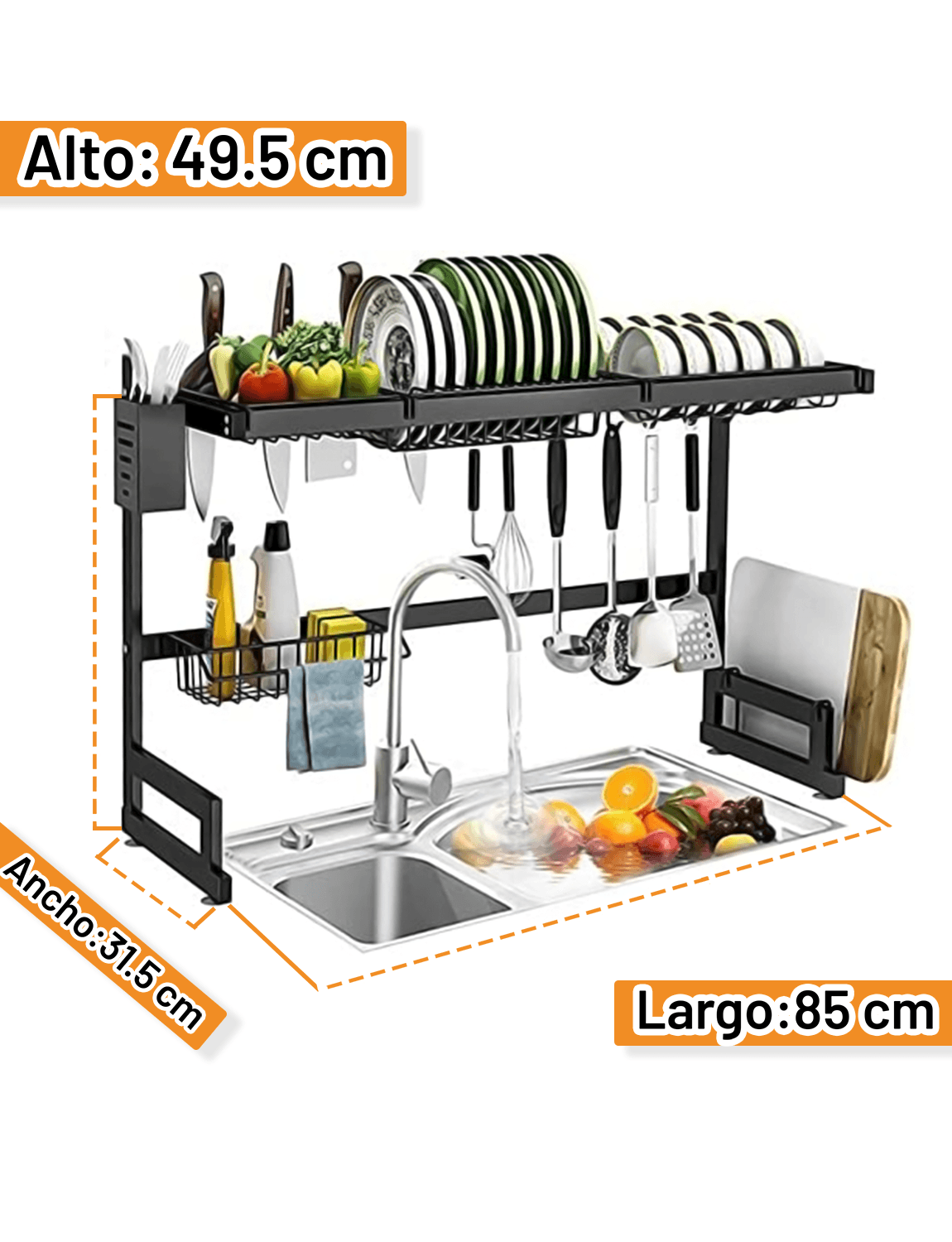 Escurridor de Trastes de Acero Inoxidable Archy para Cocina Fregadero Organizador Platos Vasos Cucharas Cuchillos Multiusos Escurridor Escurreplatos Estante Gran Capacidad Practico Resistente (NM784)