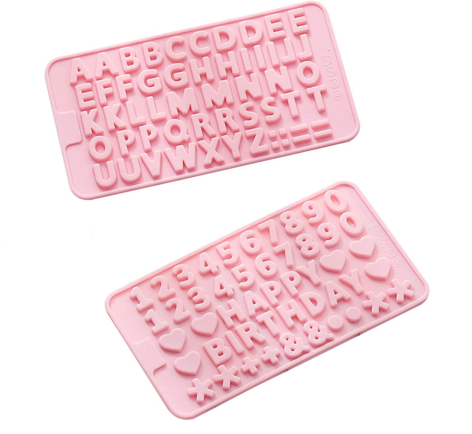 Juego 2 Moldes de Silicón Alfabeto Abecedario Letras y Números para Fondant y Chocolate Rosa