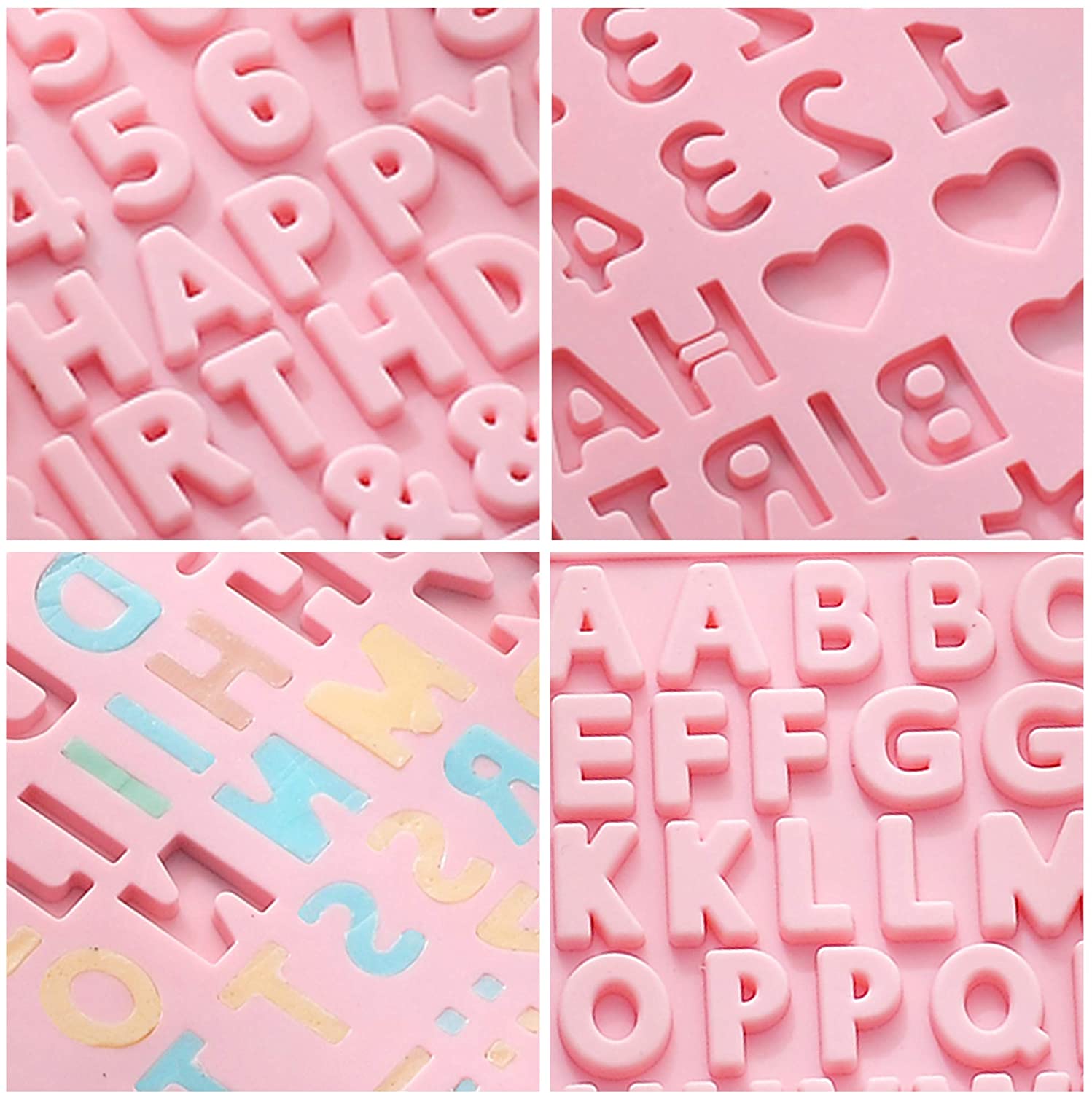 Juego 2 Moldes de Silicón Alfabeto Abecedario Letras y Números para Fondant y Chocolate Rosa