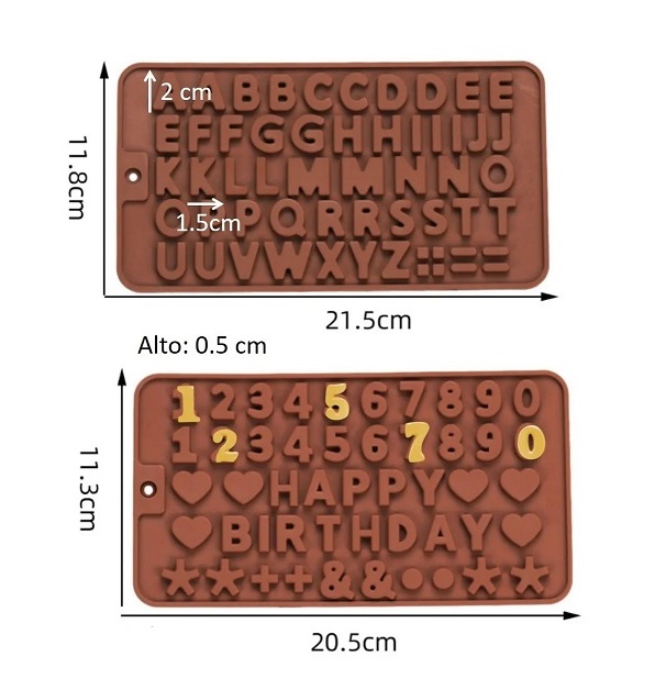 Juego 2 Moldes de Silicón Alfabeto Abecedario Letras y Números para Fondant y Chocolate Rosa