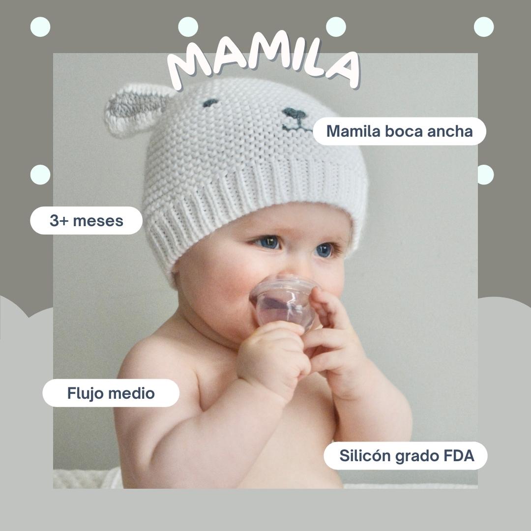 DOCURA Mamila Para Bebé 2 Piezas Biberón De Boca Ancha Para + 3 Meses De Silicón Líquido Flujo Lento Libre de BPA