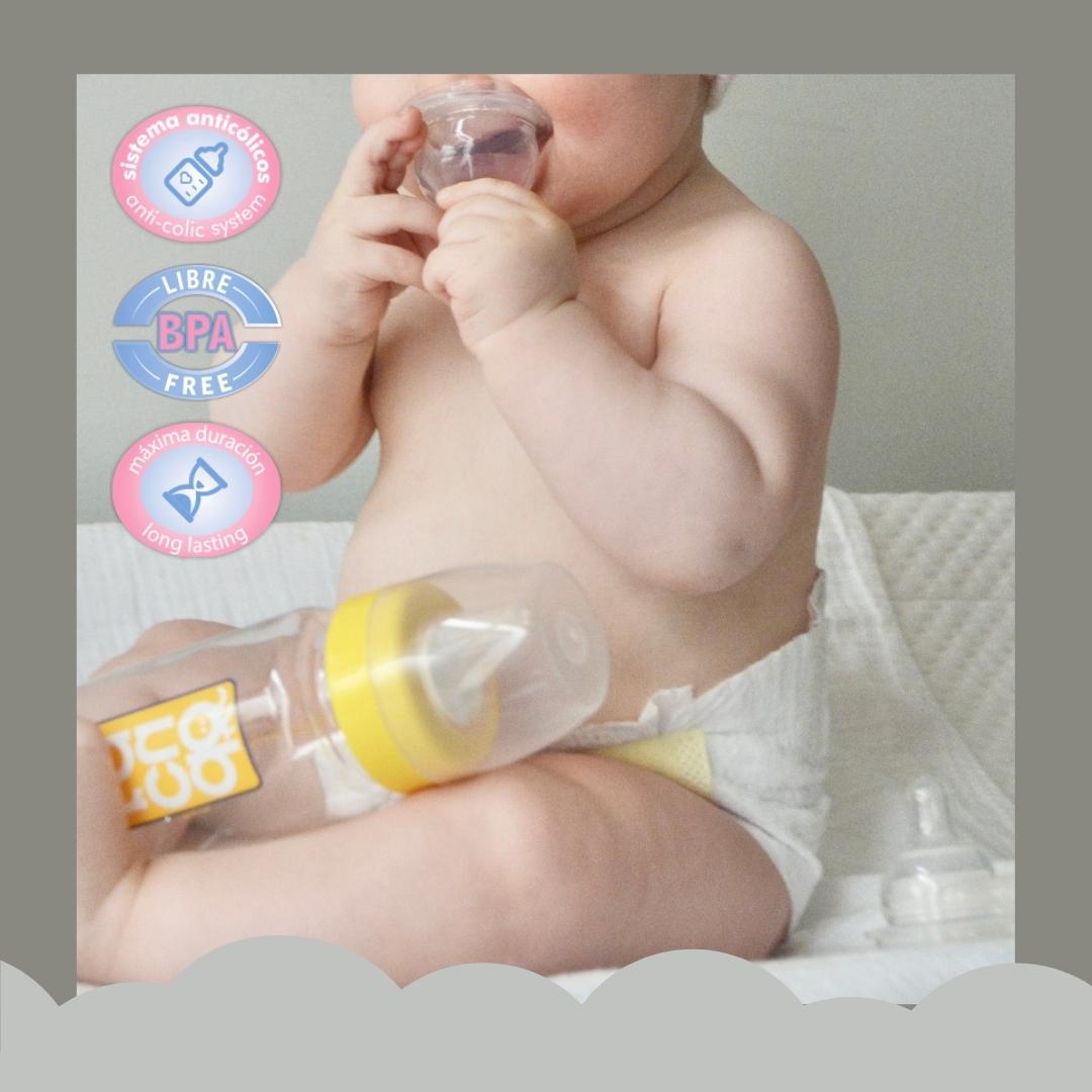 DOCURA Mamila Para Bebé 2 Piezas Biberón De Boca Ancha Para + 3 Meses De Silicón Líquido Flujo Lento Libre de BPA