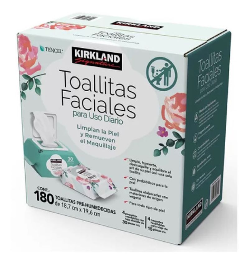 Toallitas Húmedas Kirkland 1472215 de Limpieza Facial 180 Pzas