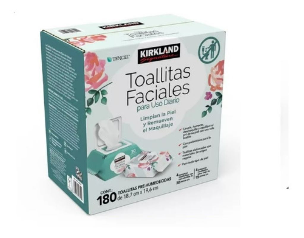Toallitas Húmedas Kirkland 1472215 de Limpieza Facial 180 Pzas