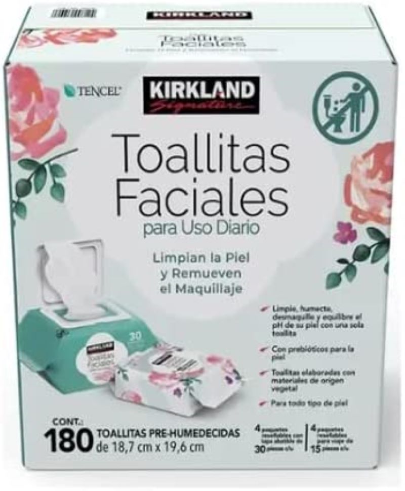 Toallitas Húmedas Kirkland 1472215 de Limpieza Facial 180 Pzas