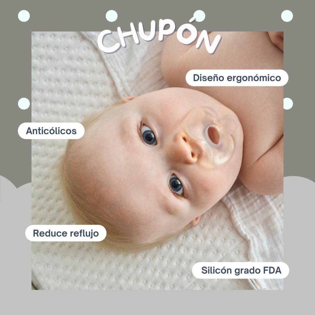 DOCURA Chupones Para Bebé De Silicón 6 Piezas Chupetes Anti cólicos Reduce Reflujo Chupón Sin BPA 2 piezas de cada color Rosa Azul Transparente