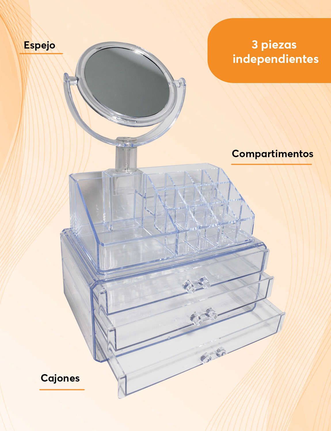 Organizador de Maquillaje Archy Acrilico con Espejo Doble Zoom Porta Maquillaje Make Up Armable Caja para Joyeria Tocador cosmetiquera Baño Cosméticos Perfume Porta Brochas (GW818)