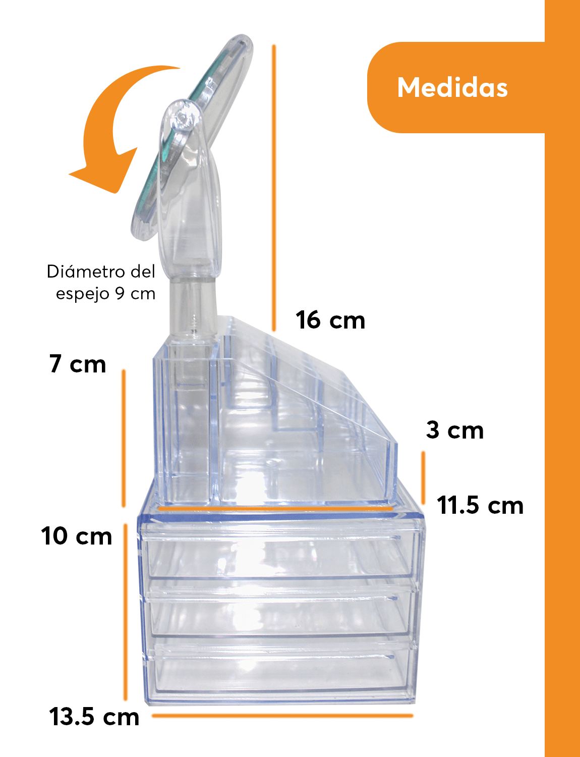 Organizador de Maquillaje Archy Acrilico con Espejo Doble Zoom Porta Maquillaje Make Up Armable Caja para Joyeria Tocador cosmetiquera Baño Cosméticos Perfume Porta Brochas (GW818)