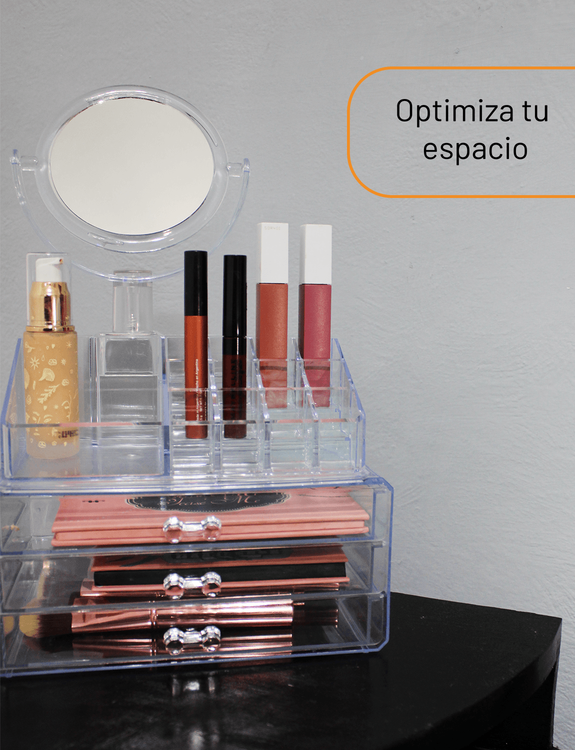 Organizador de Maquillaje Archy Acrilico con Espejo Doble Zoom Porta Maquillaje Make Up Armable Caja para Joyeria Tocador cosmetiquera Baño Cosméticos Perfume Porta Brochas (GW818)