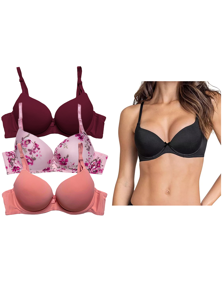 Paquete 3 Brasier Doble Push Up Tatys Fashion Aumenta Hasta 2 Tallas