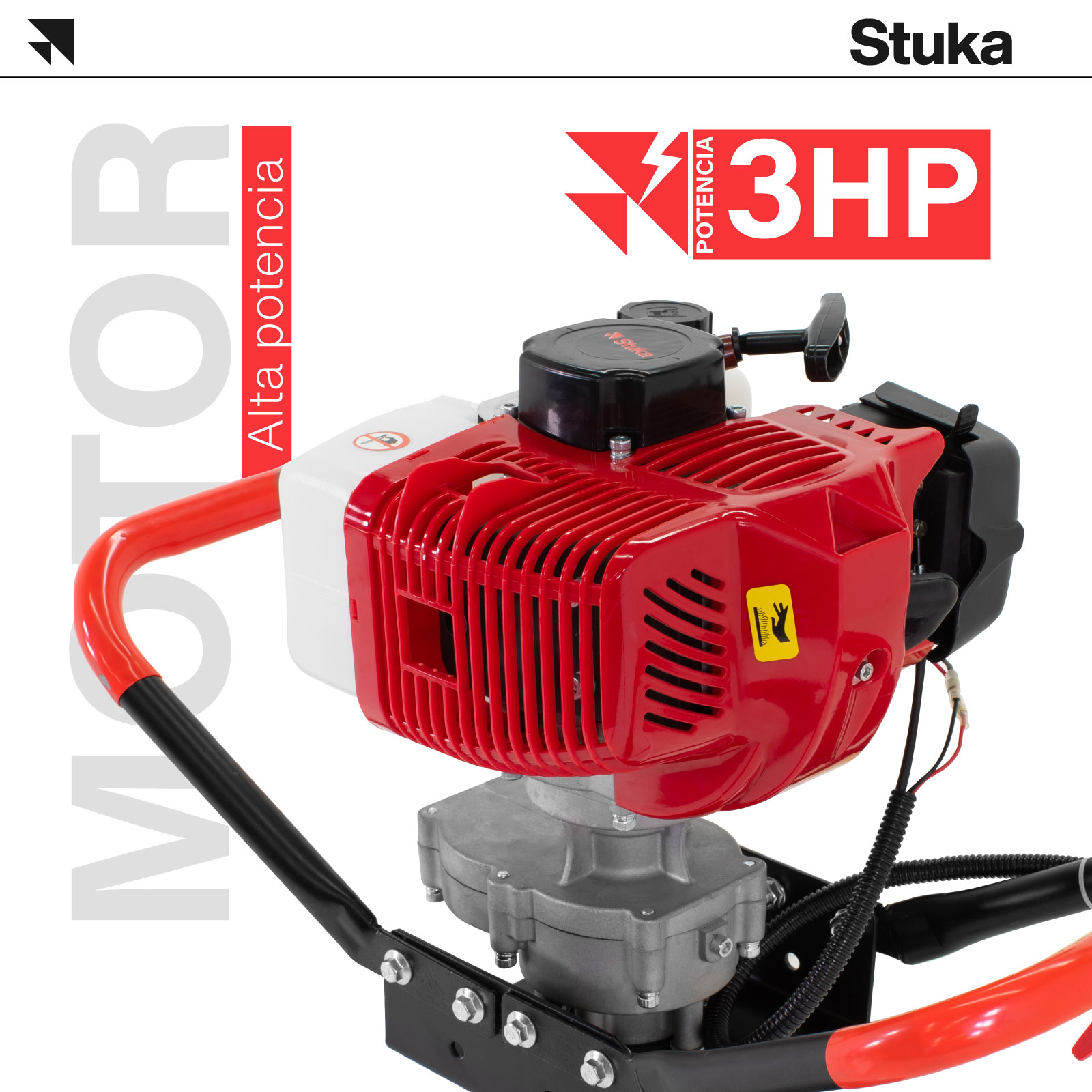 Excavadora De Postes Stuka Motor de 2 Tiempos 52 cc, Taladro 1500 W, Ahoyadora Manual a Gasolina