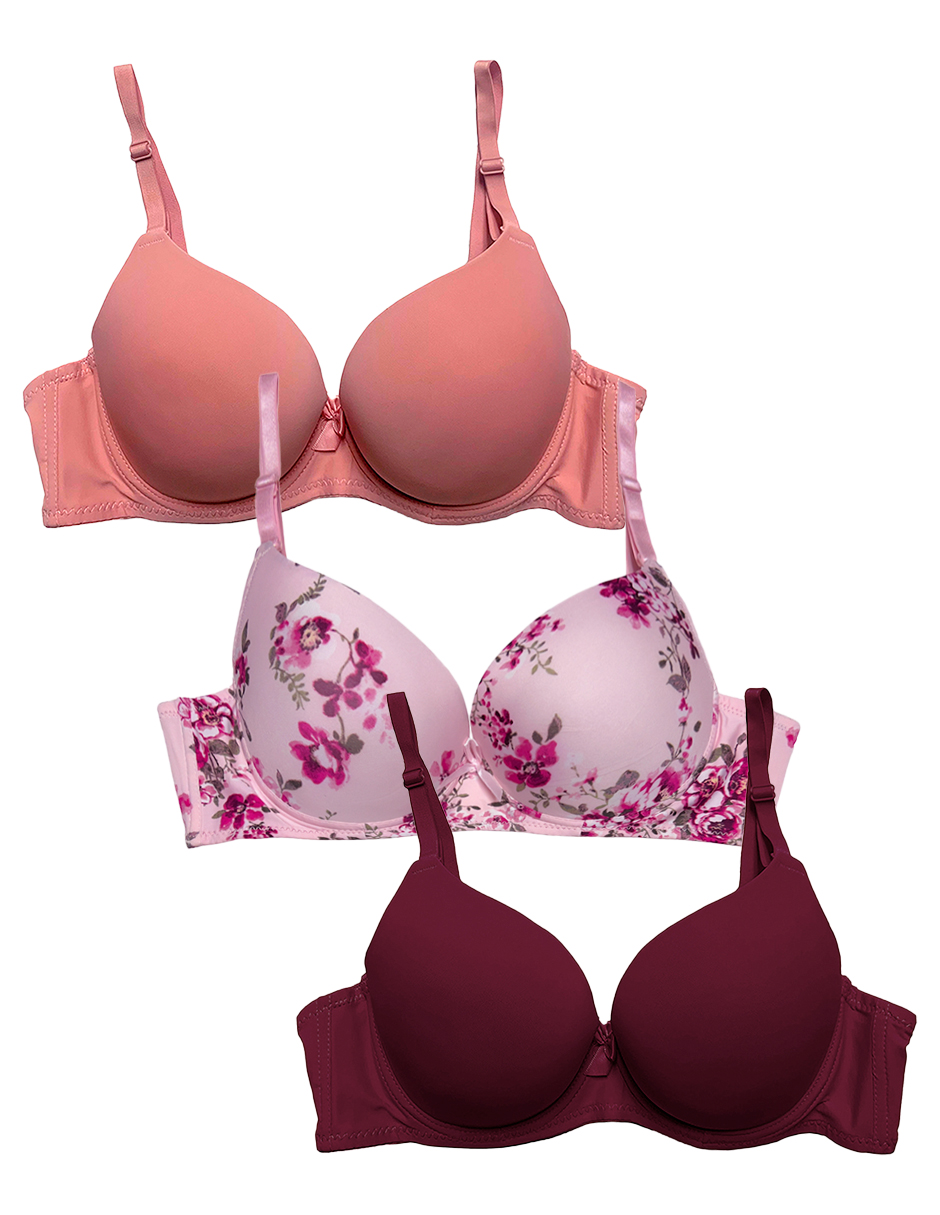 Paquete 3 Brasier Doble Push Up Tatys Fashion Aumenta Hasta 2 Tallas