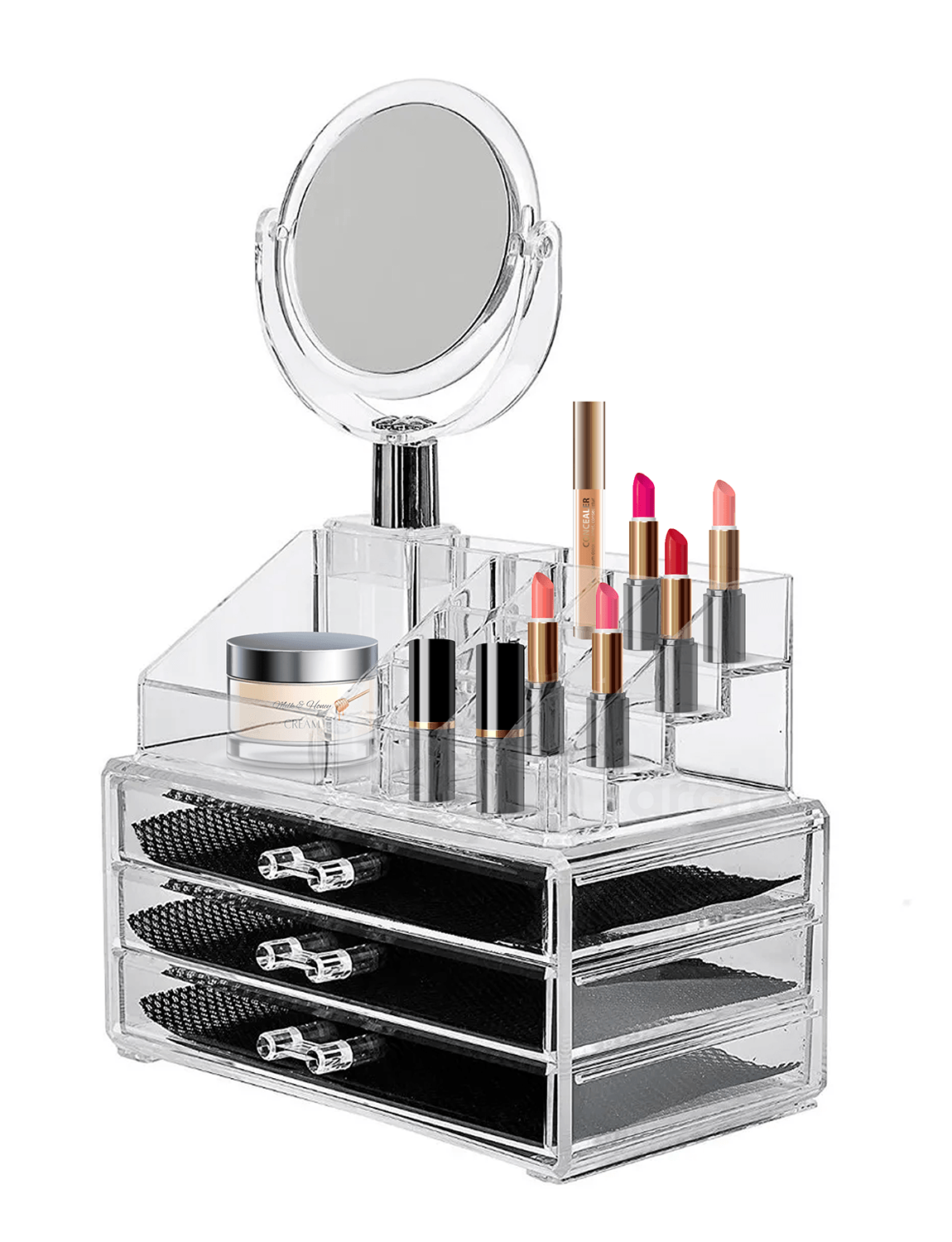 Organizador de Maquillaje Archy Acrilico con Espejo Doble Zoom Porta Maquillaje Make Up Armable Caja para Joyeria Tocador cosmetiquera Baño Cosméticos Perfume Porta Brochas (GW818)