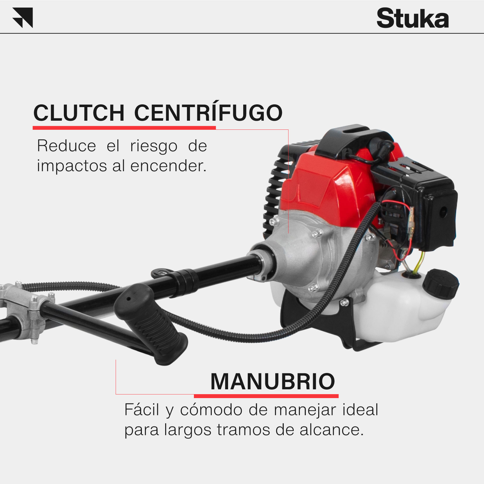 Podadora para Cesped Stuka Motor 2 Tiempos, Desbrozadora de Gasolina para Pasto 2.0 HP